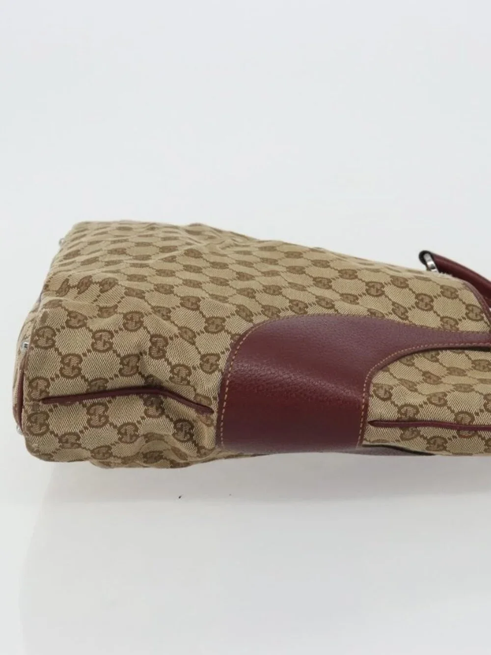 GUCCI GG Canvas Tote Bag Beige Silver 113016 Auth 175746